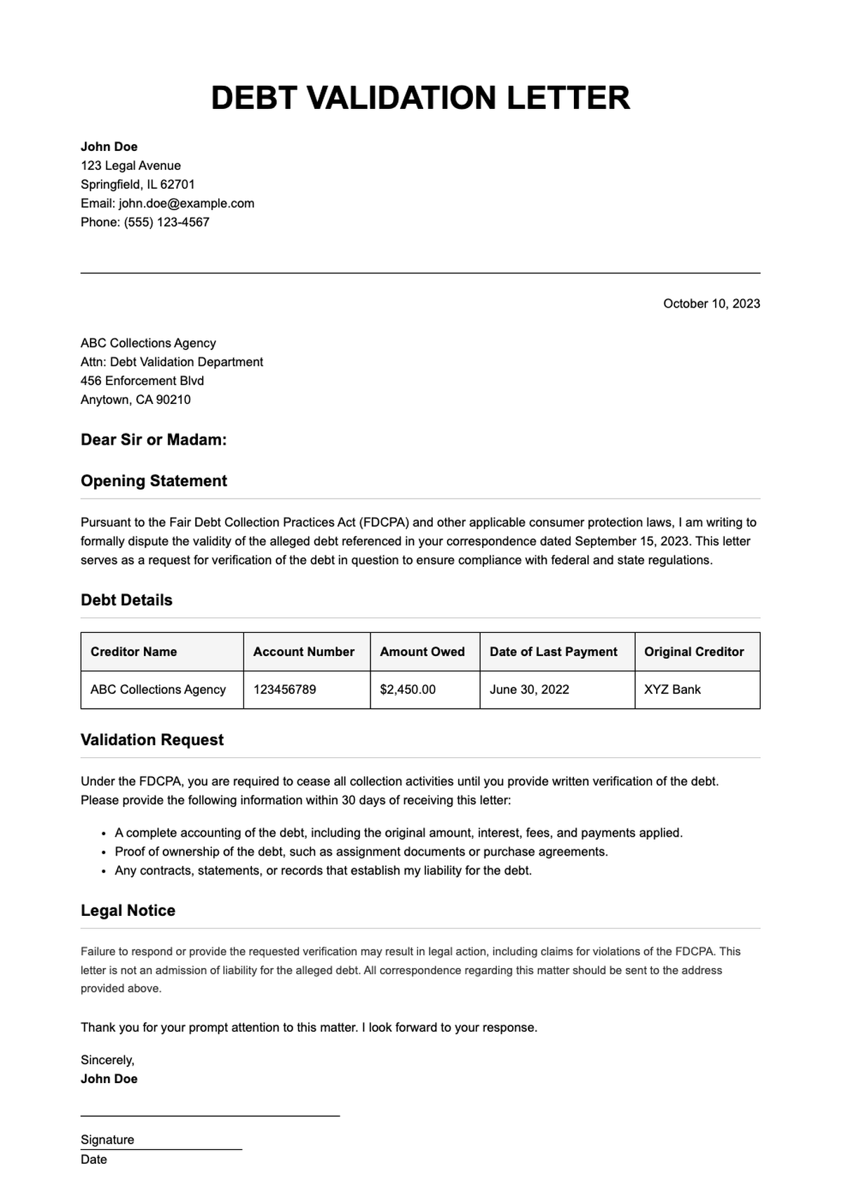 Debt validation letter template with money graphics and eForms branding_variant_1